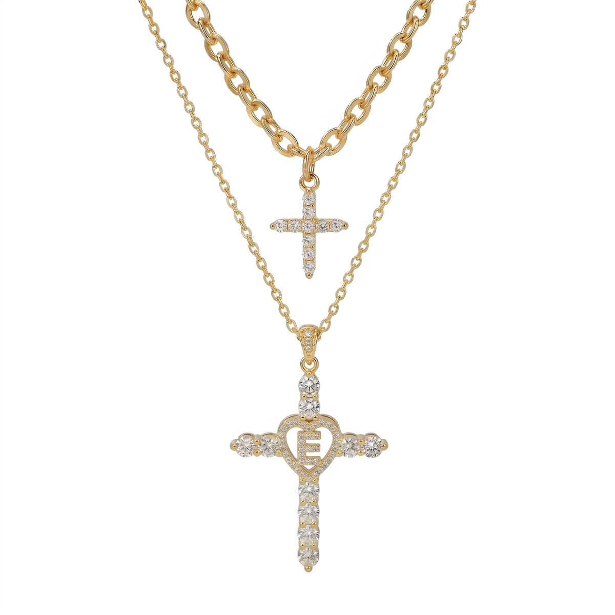 2pc Elegant Cross Initial Necklace Set
