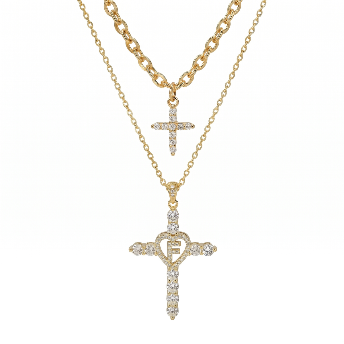 2pc Elegant Cross Initial Necklace Set
