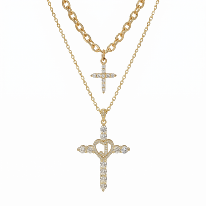 2pc Elegant Cross Initial Necklace Set