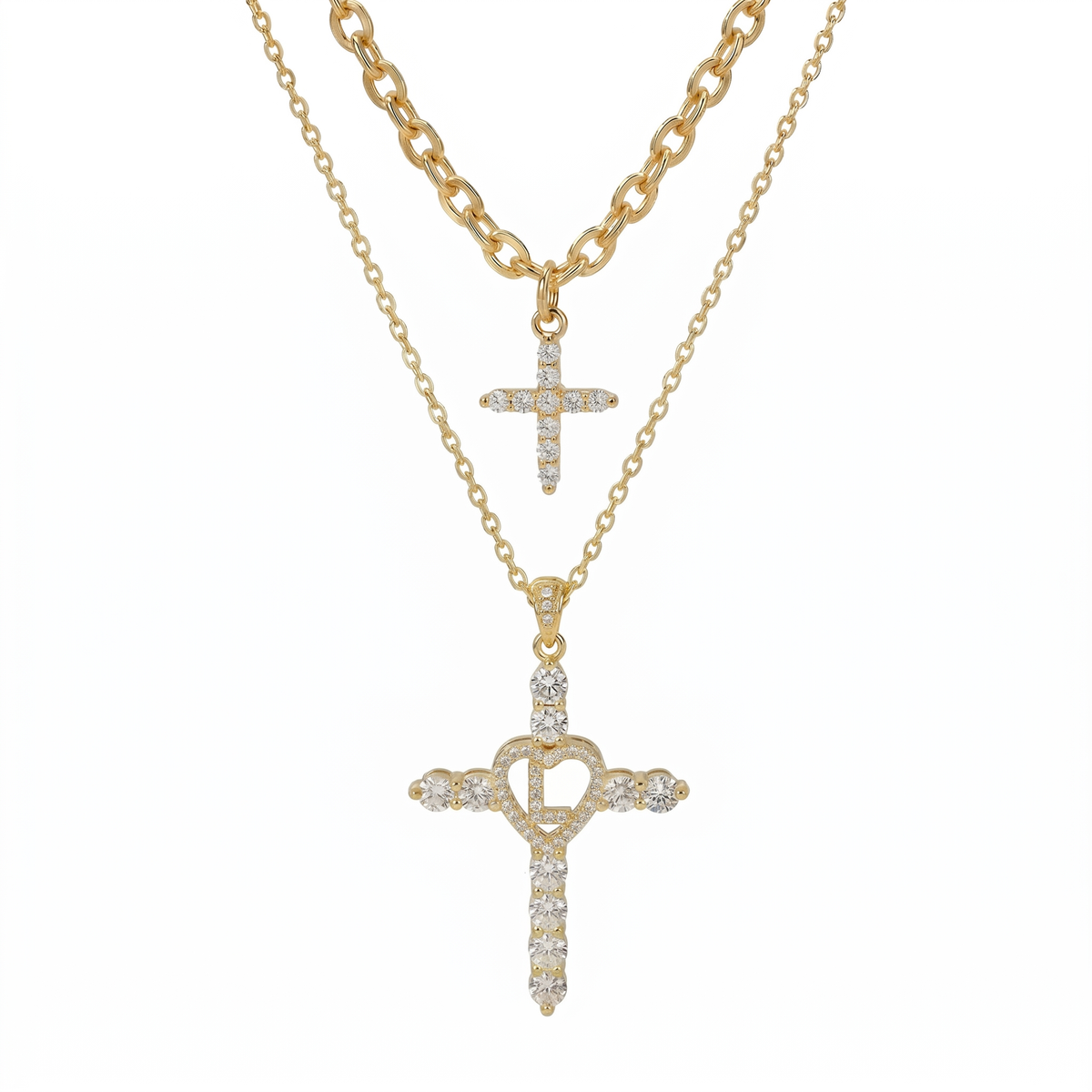 2pc Elegant Cross Initial Necklace Set