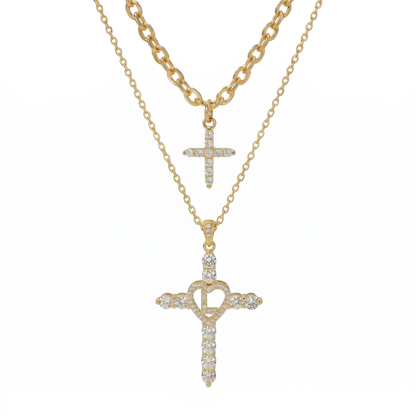 2pc Elegant Cross Initial Necklace Set