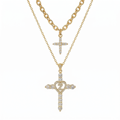 2pc Elegant Cross Initial Necklace Set