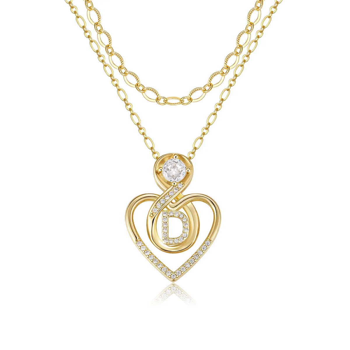 2pc 14k Initial Infinity Heart Necklace Set