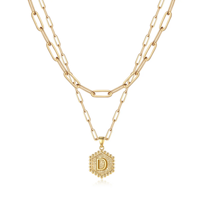 2pc 14k Hexagon Initial Necklace