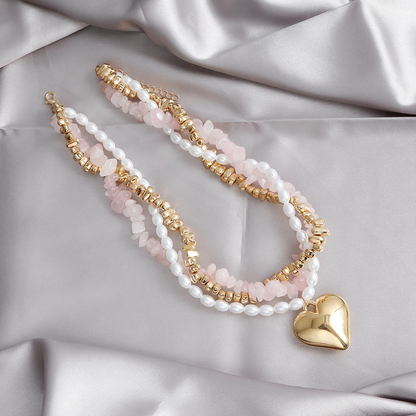 Baroque Pearl Heart Layered Necklace Set