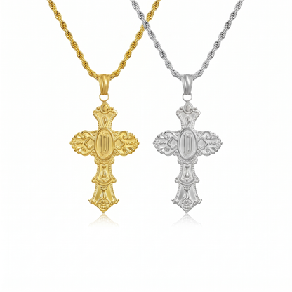 Vintage Cross Initial Necklace