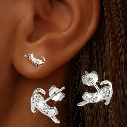 Stretching Cat Stud Earrings