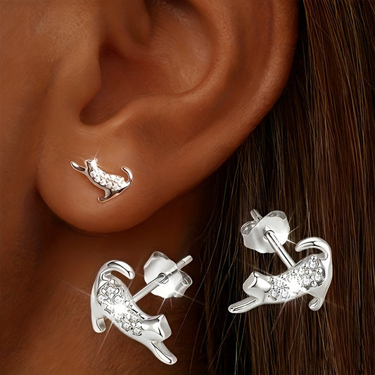 Stretching Cat Stud Earrings