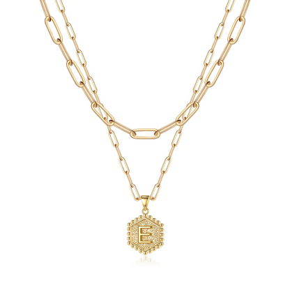 2pc 14k Hexagon Initial Necklace