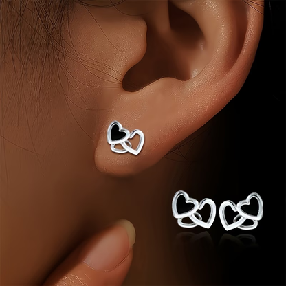 Black Double Heart Stud Earrings