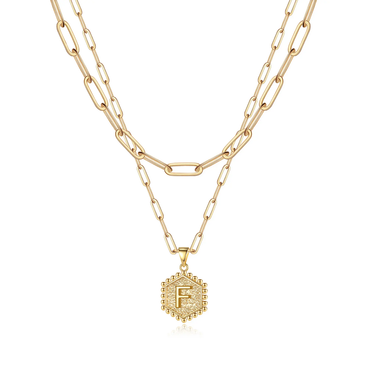 2pc 14k Hexagon Initial Necklace