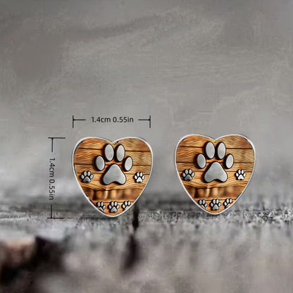 Heart Paw Print Stud Earrings