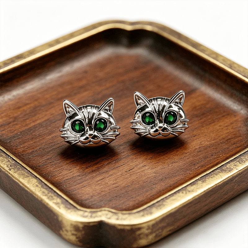 Green Eye Cat Stud Earrings
