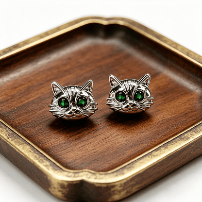 Green Eye Cat Stud Earrings