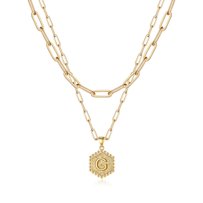 2pc 14k Hexagon Initial Necklace