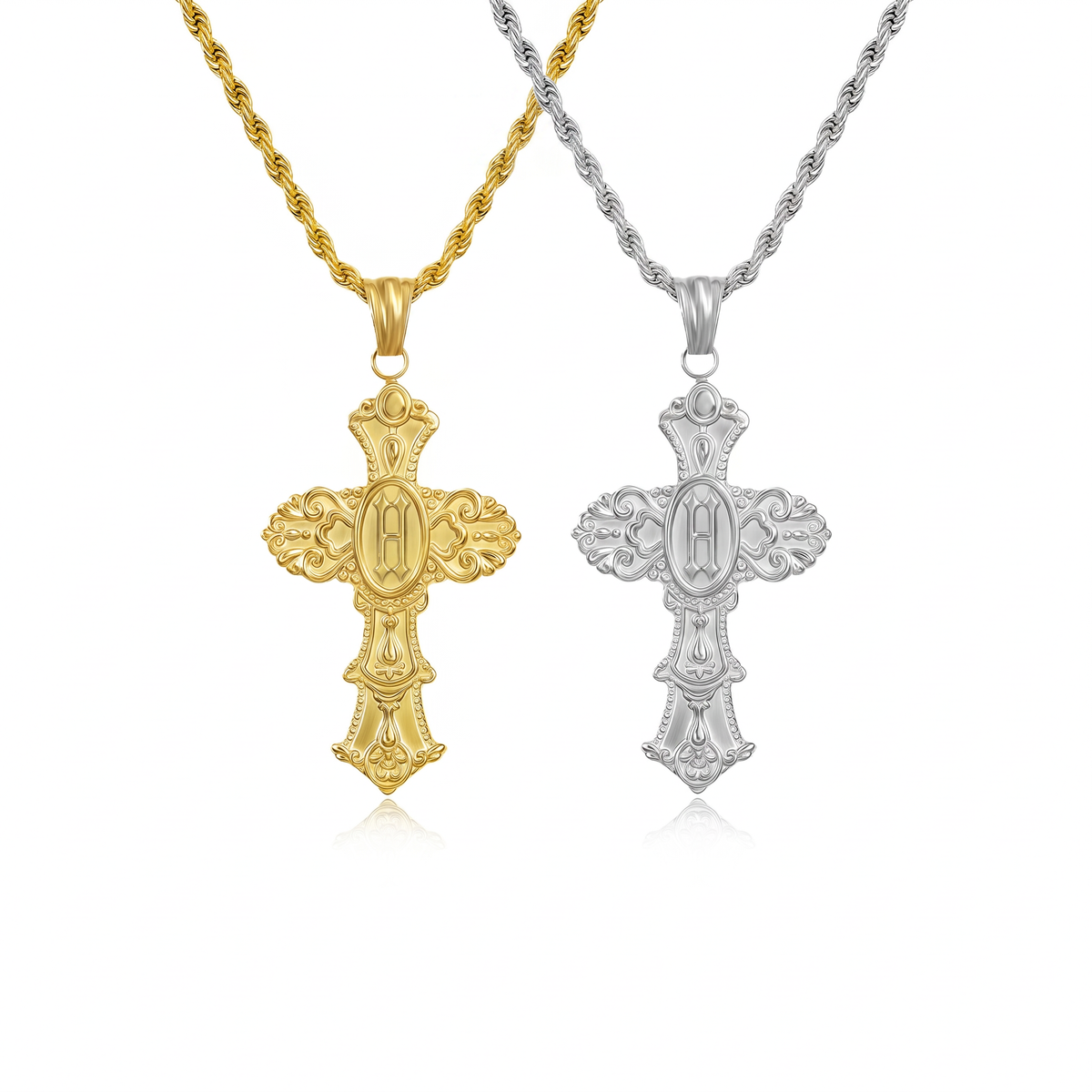 Vintage Cross Initial Necklace