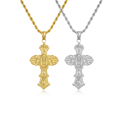 Vintage Cross Initial Necklace