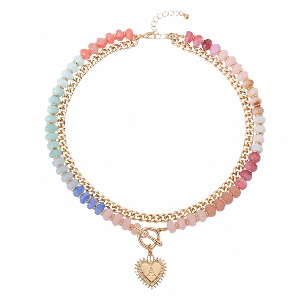 Double Layer Initial Heart Beaded Necklace