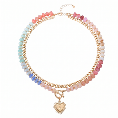 Double Layer Initial Heart Beaded Necklace