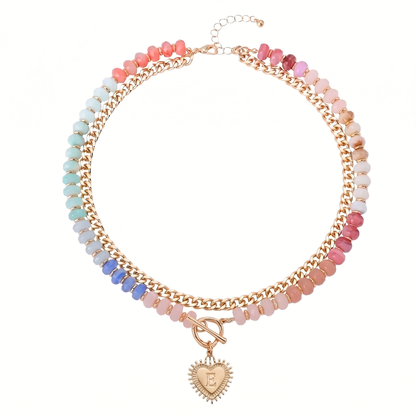Double Layer Initial Heart Beaded Necklace