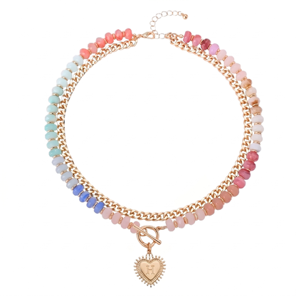 Double Layer Initial Heart Beaded Necklace