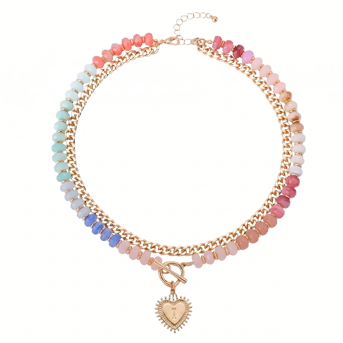 Double Layer Initial Heart Beaded Necklace