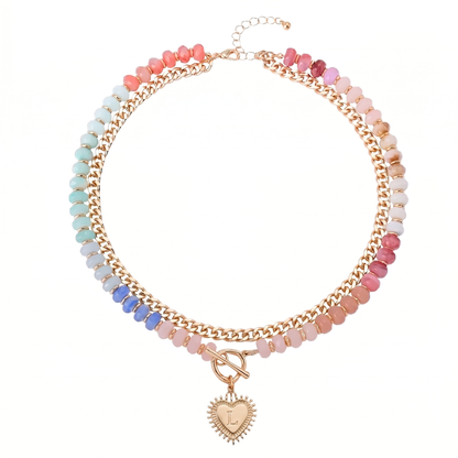 Double Layer Initial Heart Beaded Necklace