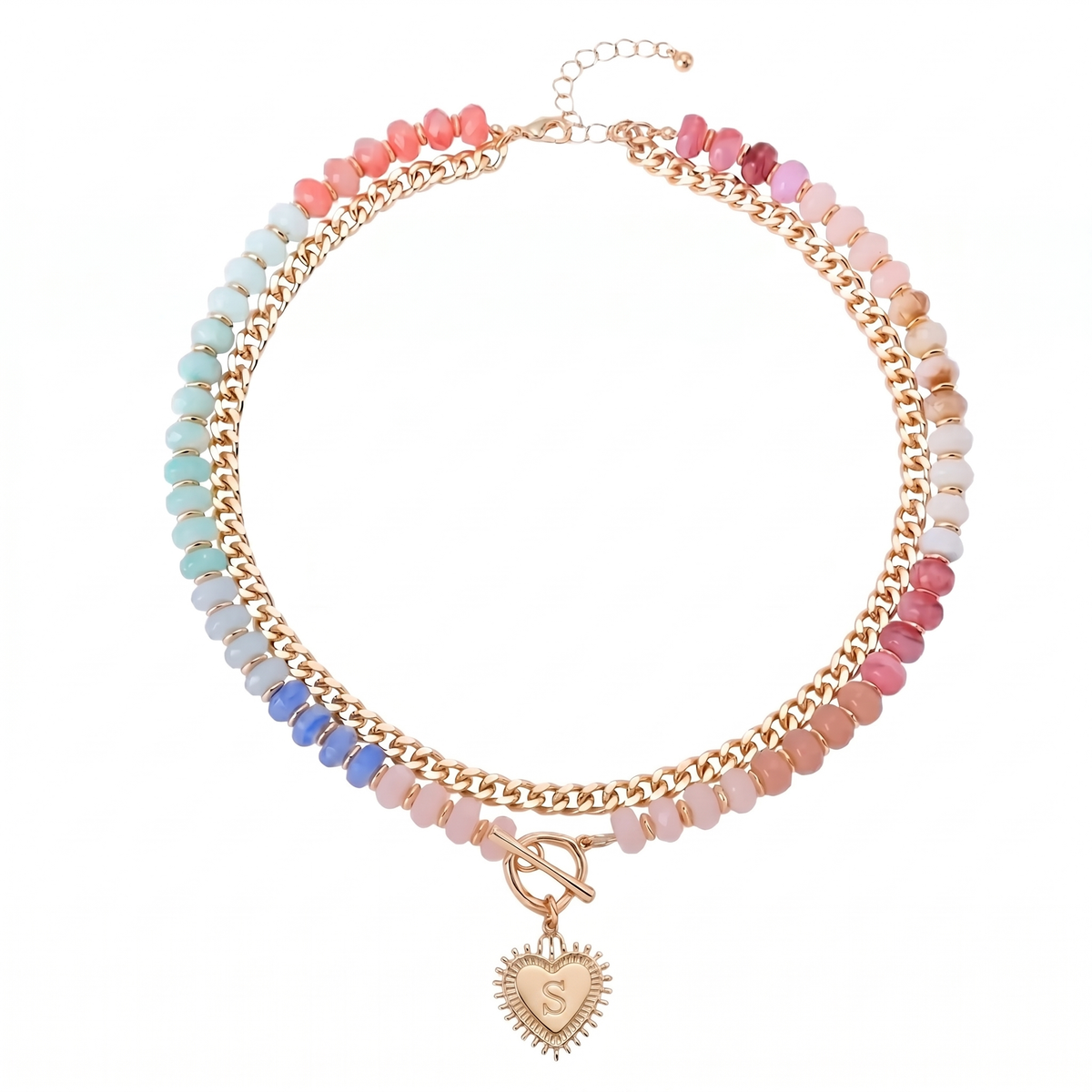 Double Layer Initial Heart Beaded Necklace