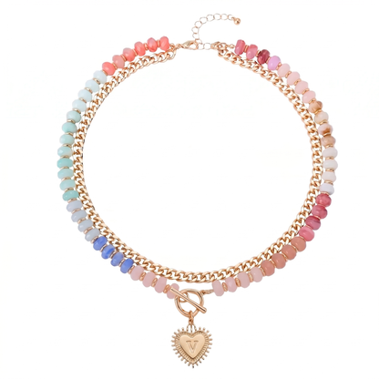 Double Layer Initial Heart Beaded Necklace