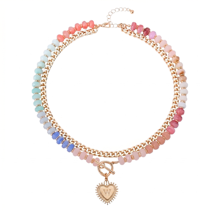 Double Layer Initial Heart Beaded Necklace
