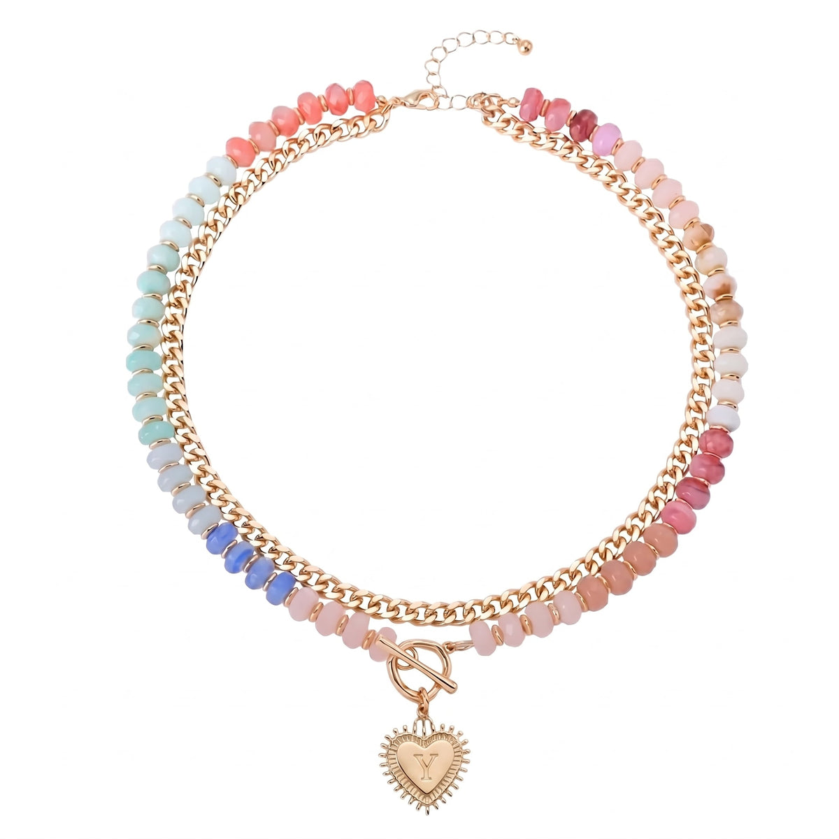 Double Layer Initial Heart Beaded Necklace