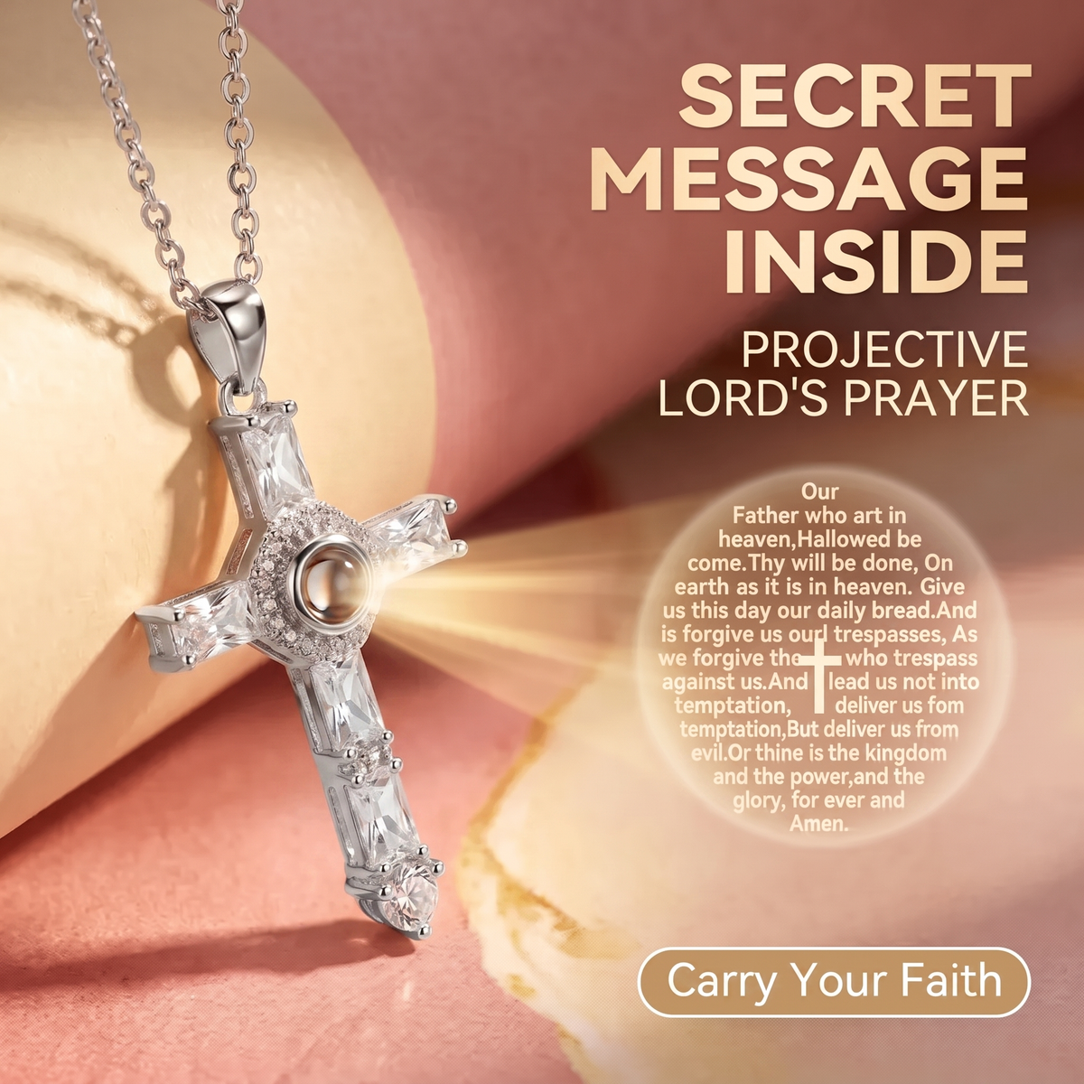 Lord's Prayer Cross Projection Necklace