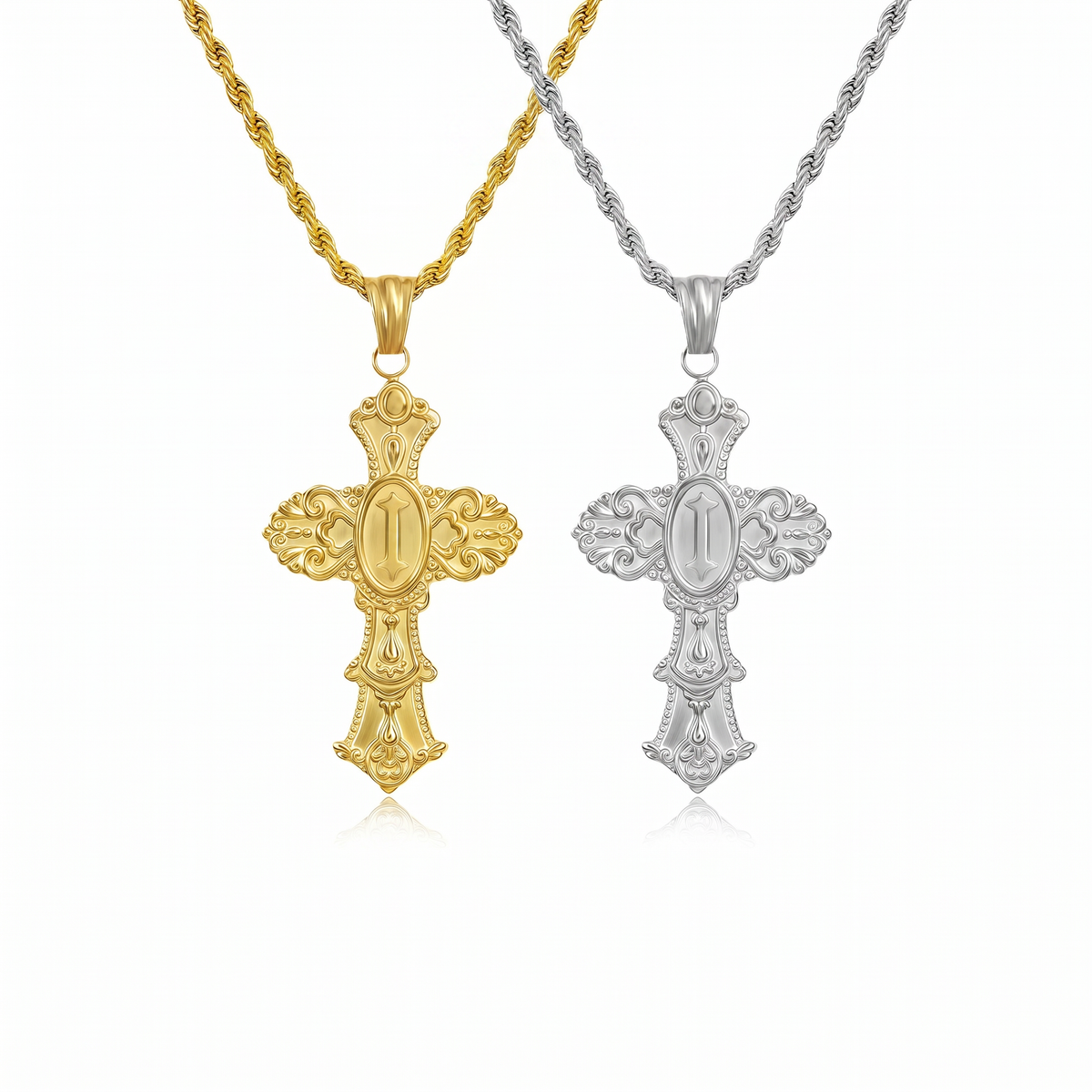 Vintage Cross Initial Necklace