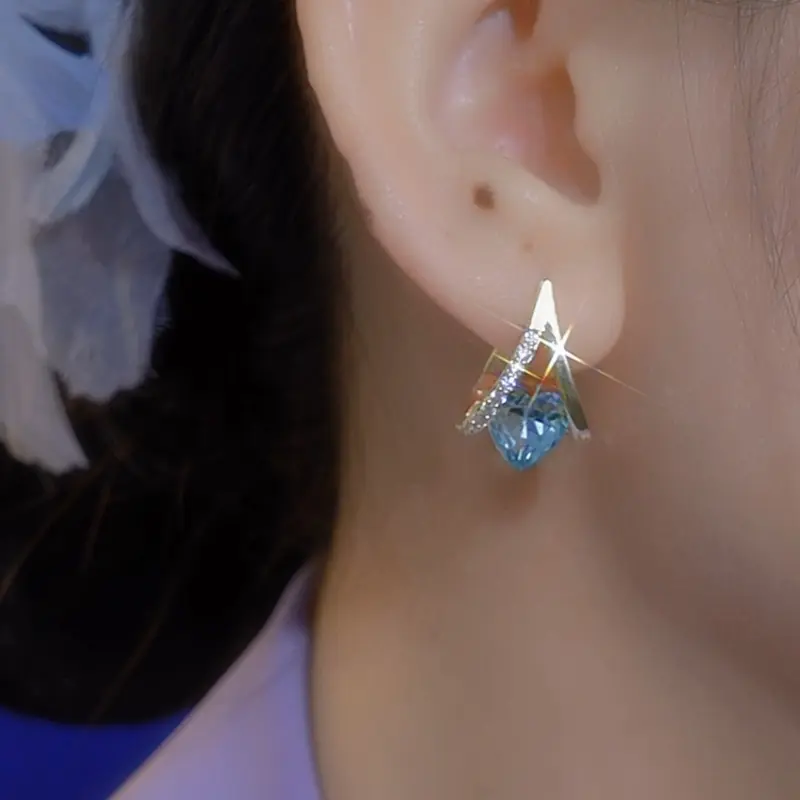 Geometric Blue Heart Earrings