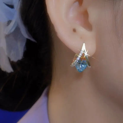Geometric Blue Heart Earrings