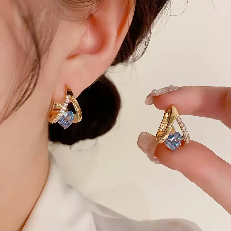 Geometric Blue Heart Earrings