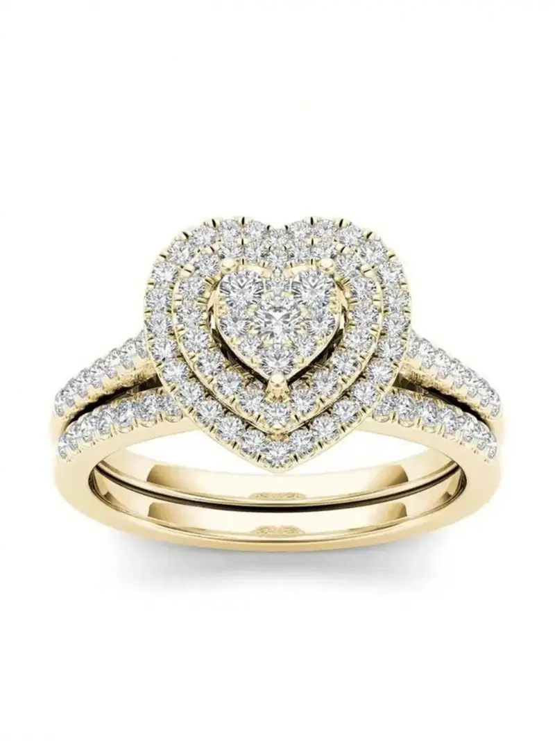2pc Rhinestone Heart Ring Set