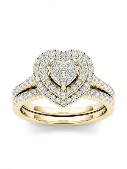 2pc Rhinestone Heart Ring Set