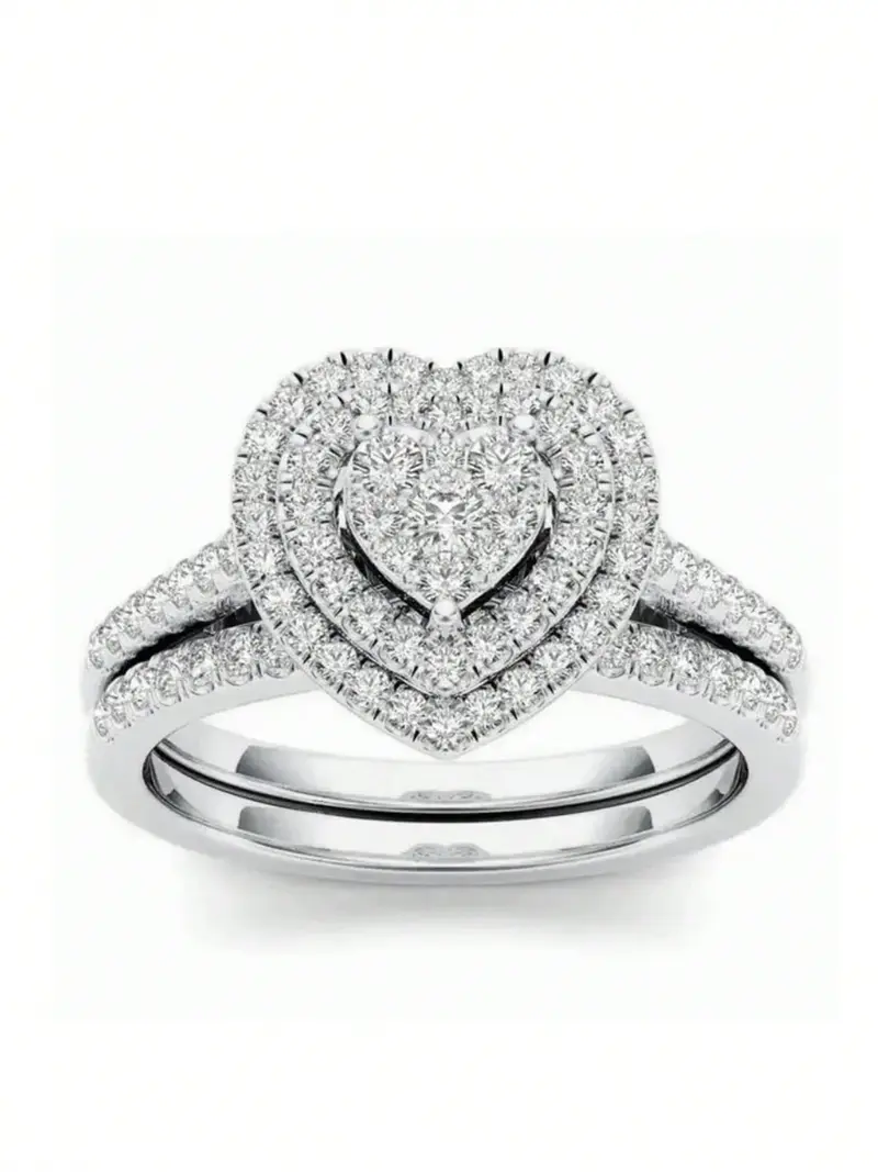 2pc Rhinestone Heart Ring Set