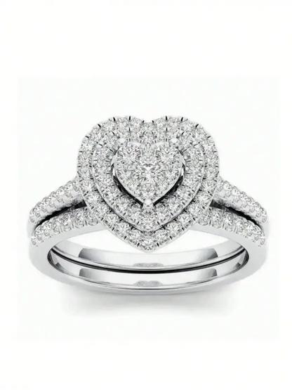 2pc Rhinestone Heart Ring Set
