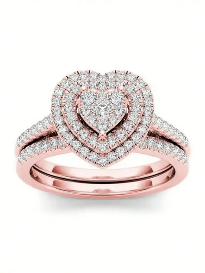 2pc Rhinestone Heart Ring Set