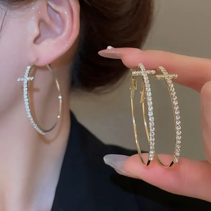 Dainty Cross Hoop Earrings