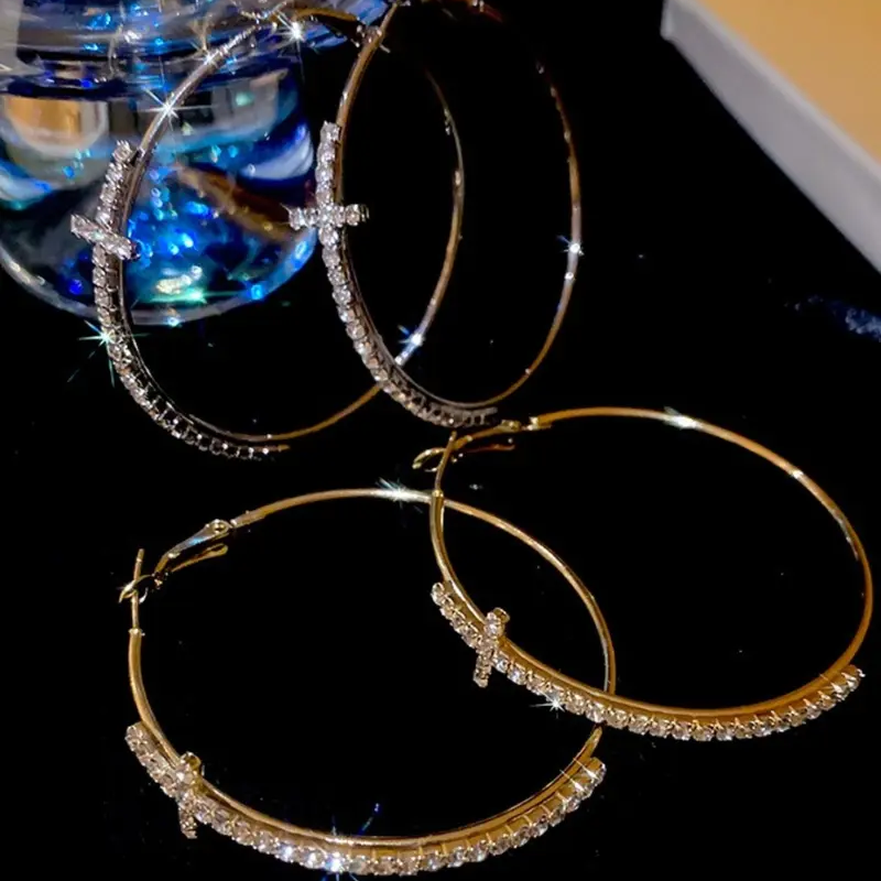 Dainty Cross Hoop Earrings