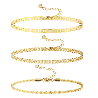 3pc Layered Ankle Bracelets