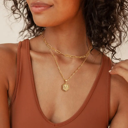 2pc 14k Hexagon Initial Necklace