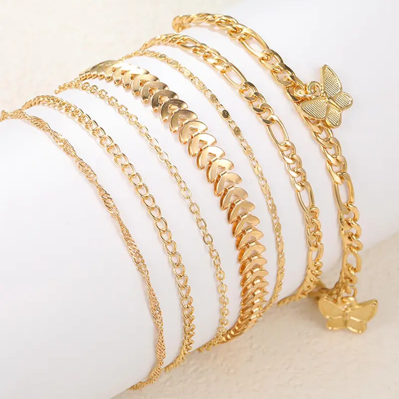 7pc Butterfly Heart Anklet Set