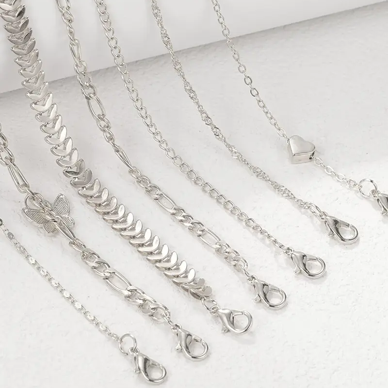 7pc Butterfly Heart Anklet Set