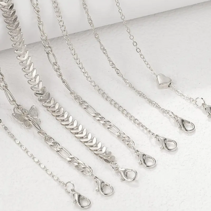7pc Butterfly Heart Anklet Set