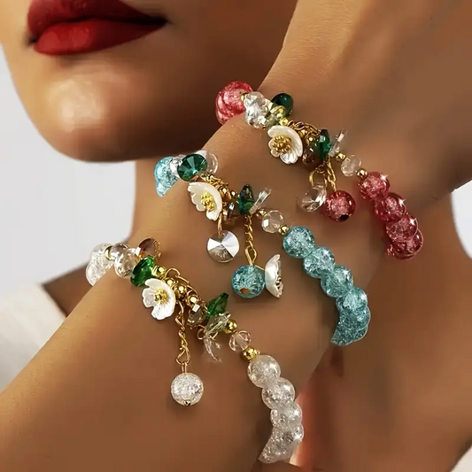 6pc Vintage Glass Flower Bracelet Set