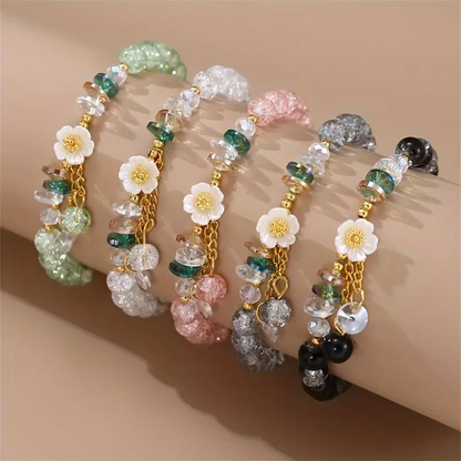 6pc Vintage Glass Flower Bracelet Set